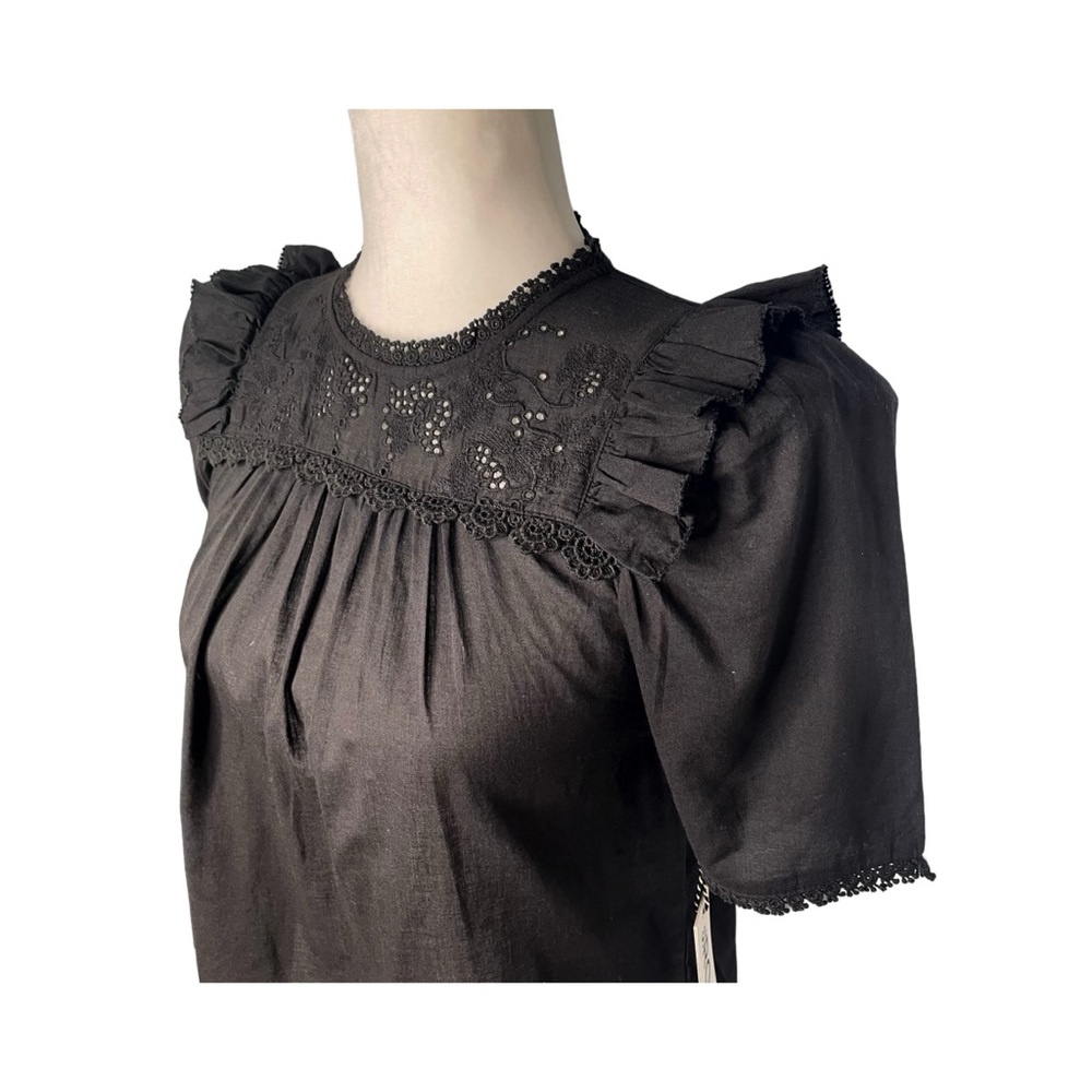 St. Roche Birdie Top Black Ruffle Lightweight blouse